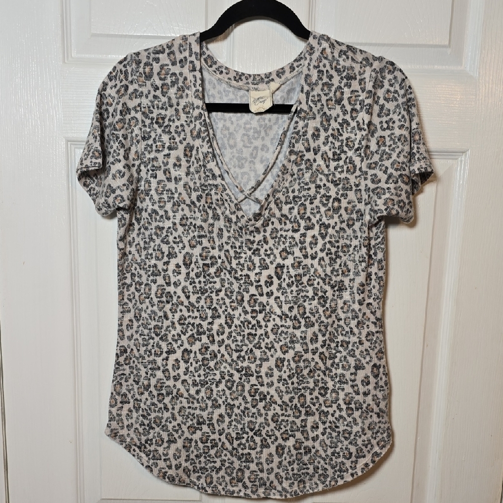 White Crow Leopard Print V-Neck Tee